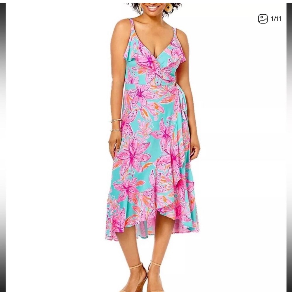 NWT Lilly Pulitzer Fontaine Knee Length Surf Blue Bonita Blooms